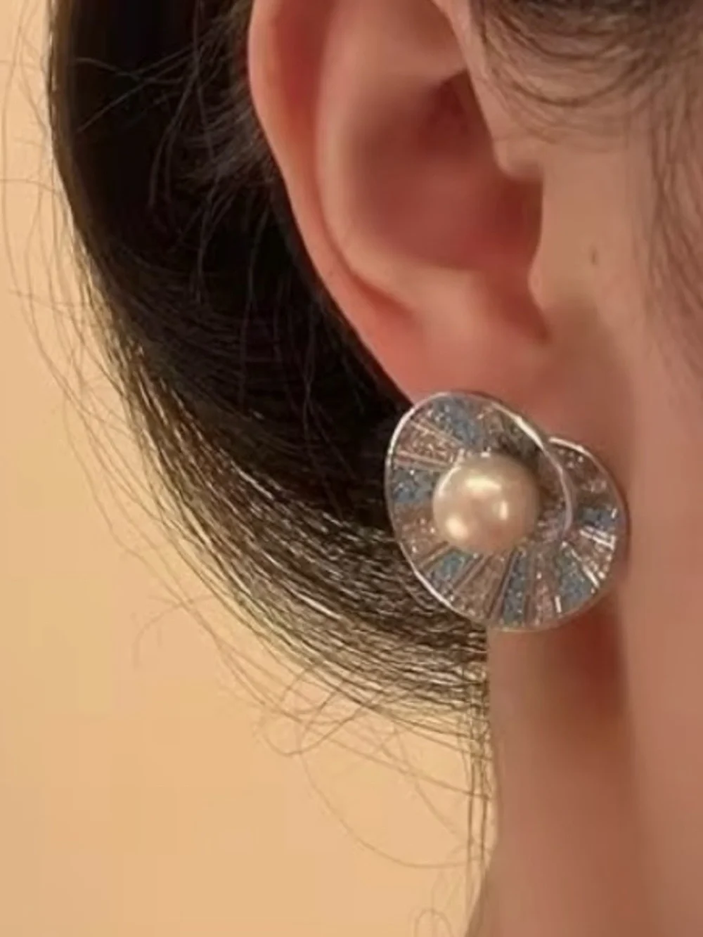 🩵 NEW Pearl & Blue CZ Silver Statement Earrings 🩵